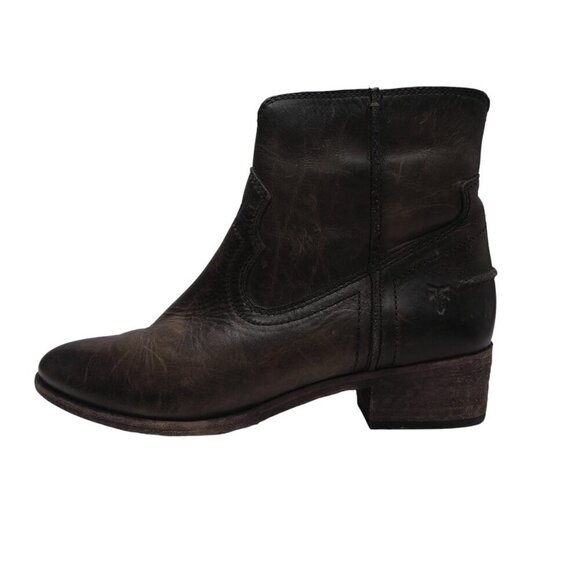 Frye Ray Seam Brown Distressed Leather Western Heeled Ankle Boots Womens 7.5 - Picture 4 of 12